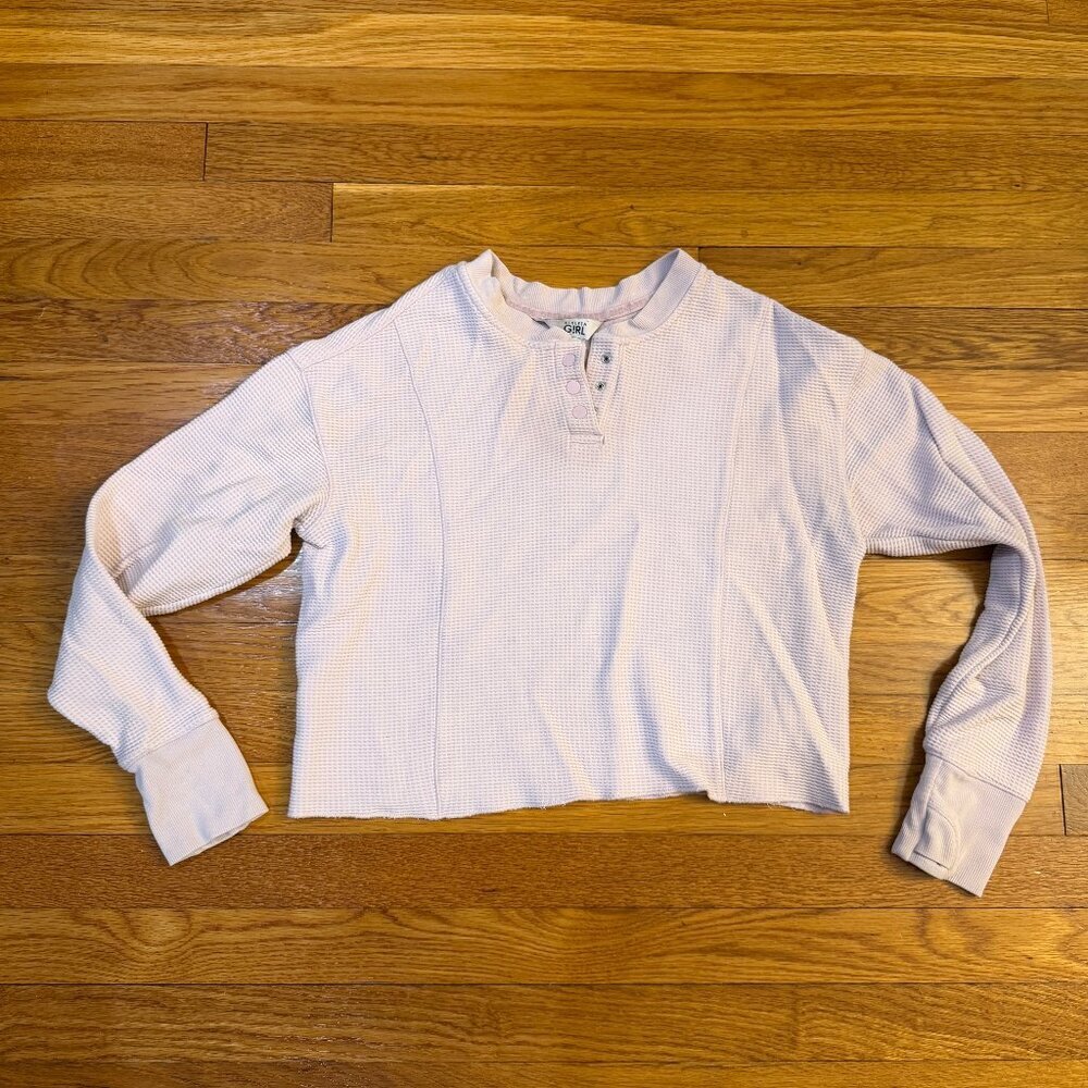 Athleta Girl Settle In Waffle Sweatshirt Pink - Size XXL/16 Cropped Long Sleeve